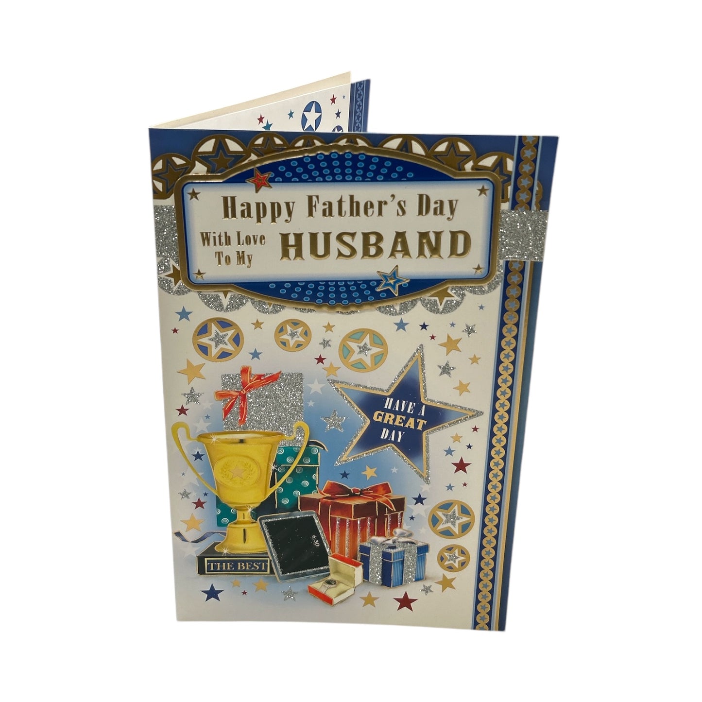 To My Husband Trophy And Gift Boxes Design Father's Day Card
