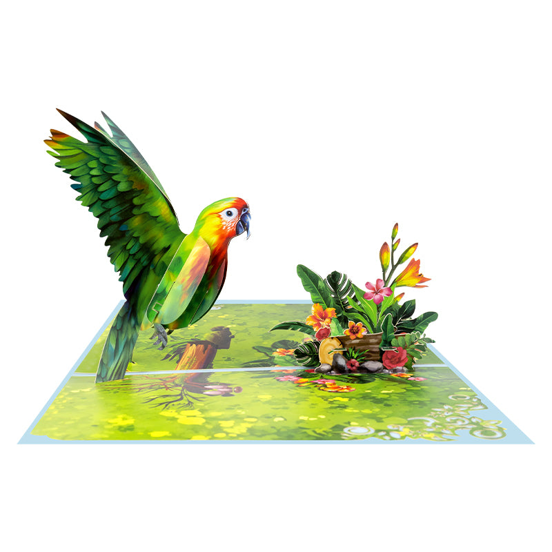 Exotic Wishes Parrot in Bloom 3D Pop Up Greeting Card - Birthday Mother Anniversary Valentine's Day