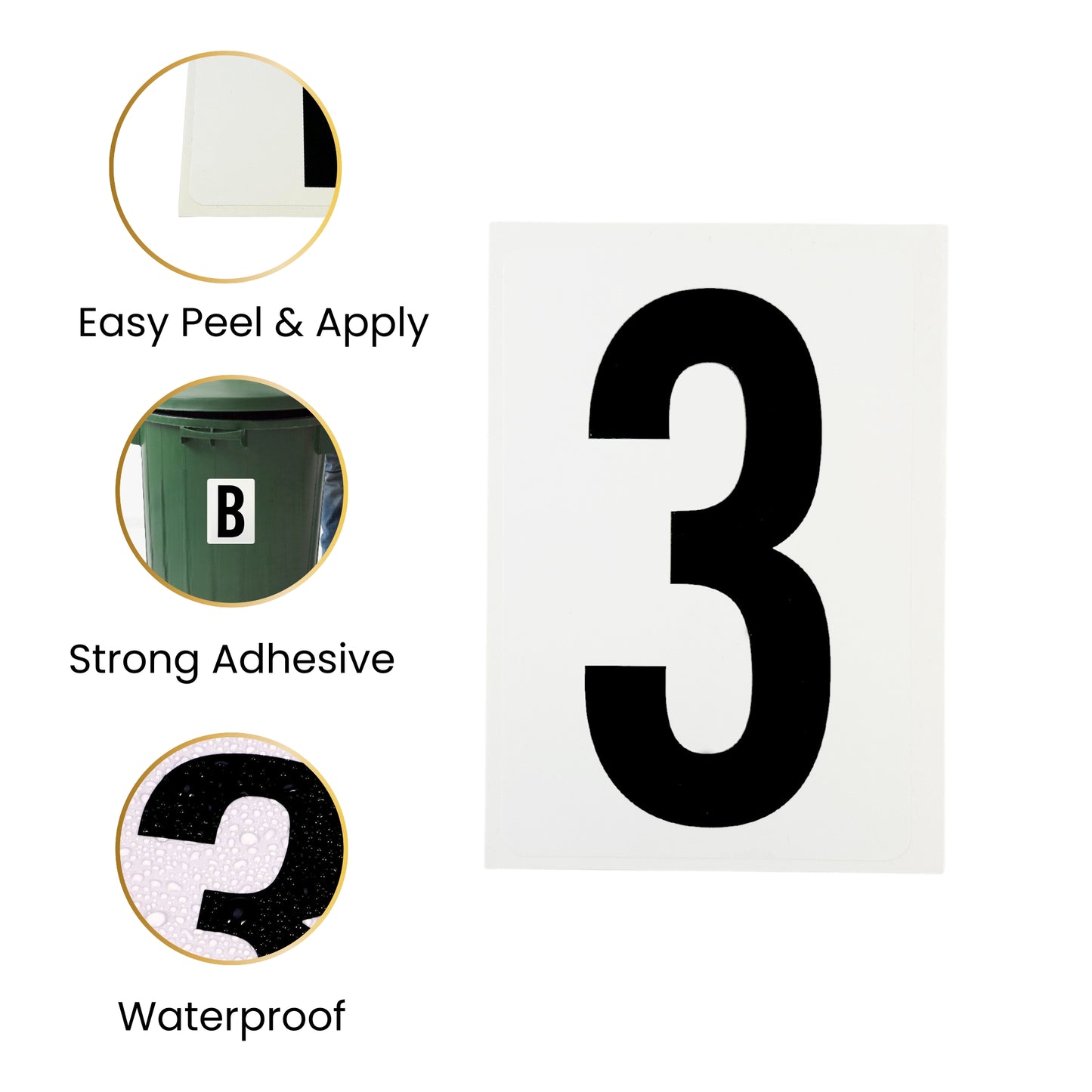 Pack of 6 Waterproof Wheelie Bin Black Number 4 Sticker