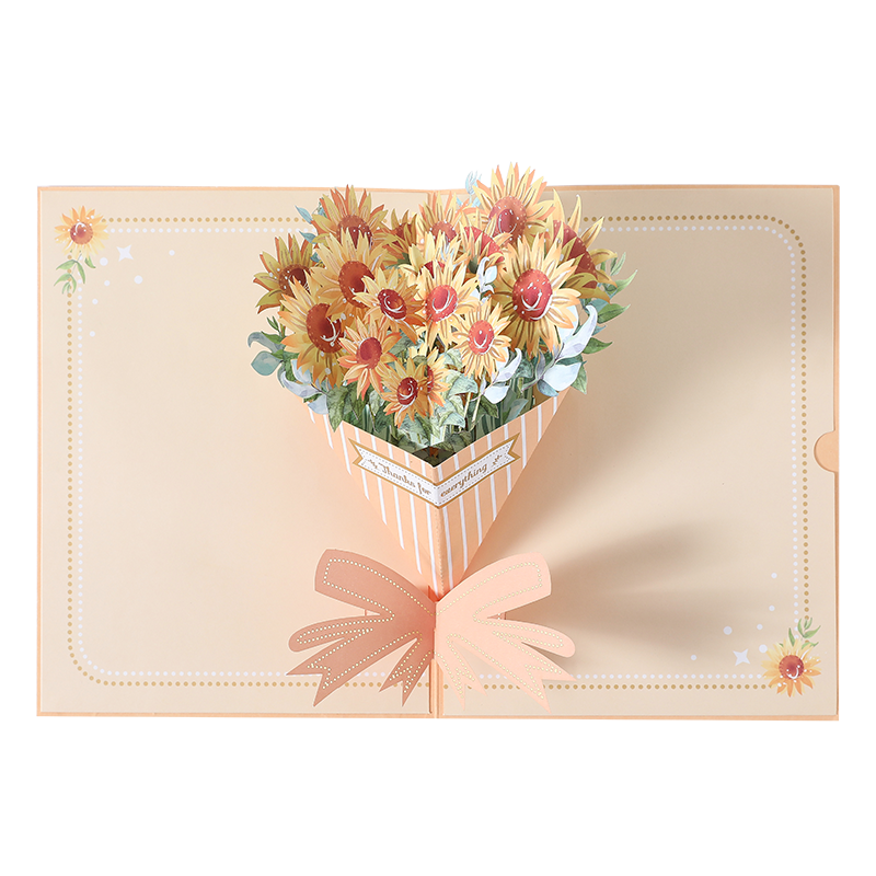 Elegant Sunflower Bouquet 3D Pop Up Greeting Card - Wedding Birthday Mother's Day Anniversary