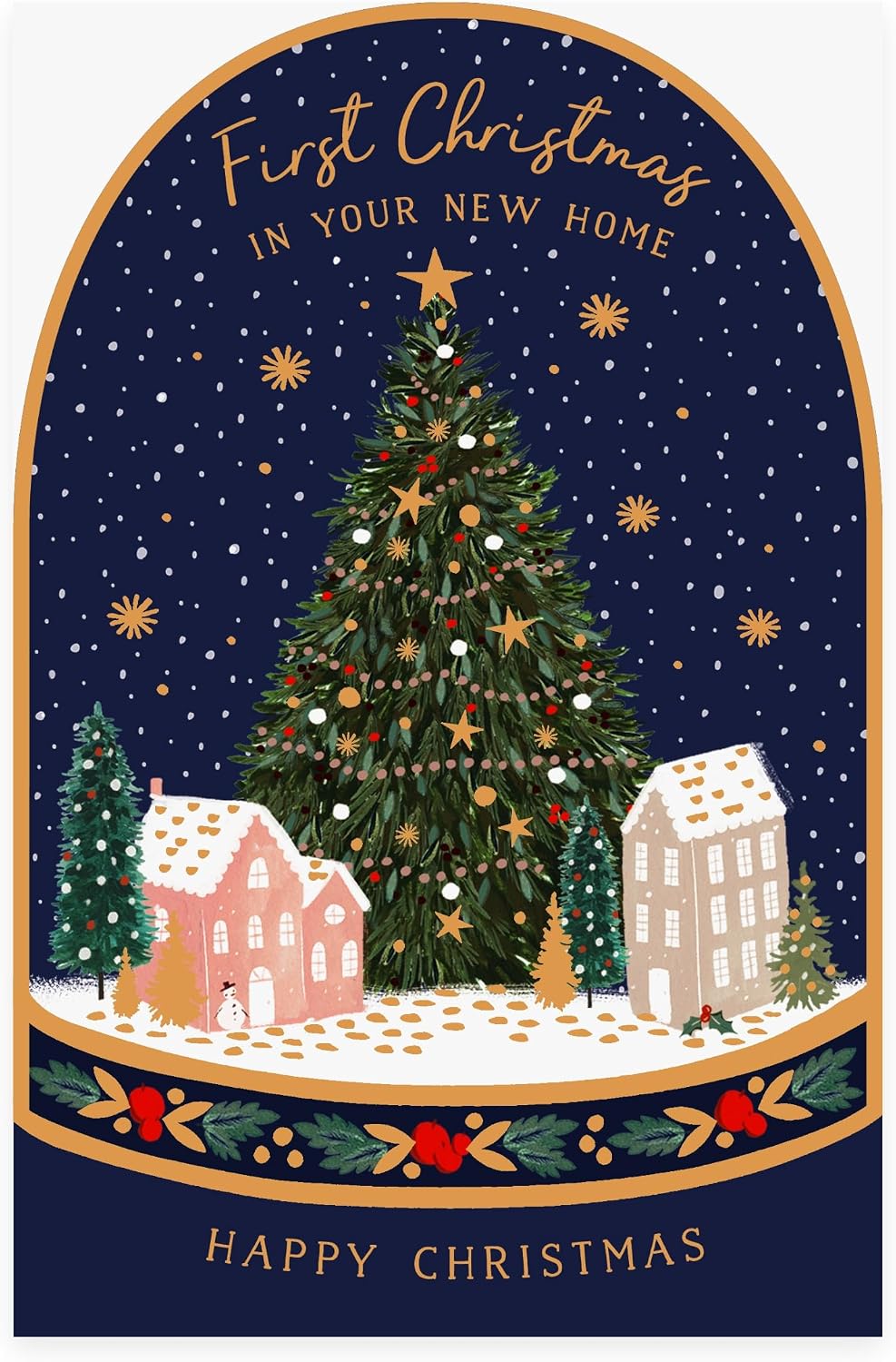 Tree and Houses Design Your 1st Xmas New Home Christmas Card