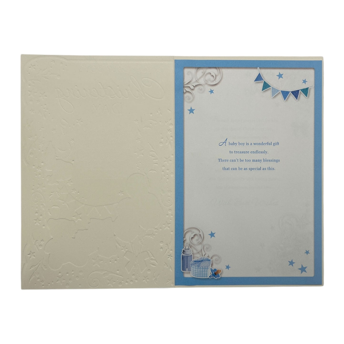 Blue Balloons And Teddy Design Baby Girl Christening Day Opacity Card	
