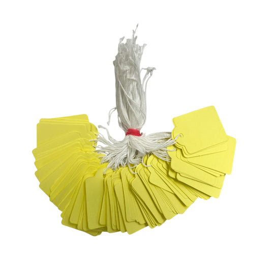 Pack of 100 Large Yellow Strung Tags 36 x 53mm