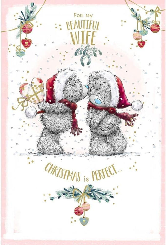 Bears With Heart Shaped Gift Beautiful Wife Christmas Card