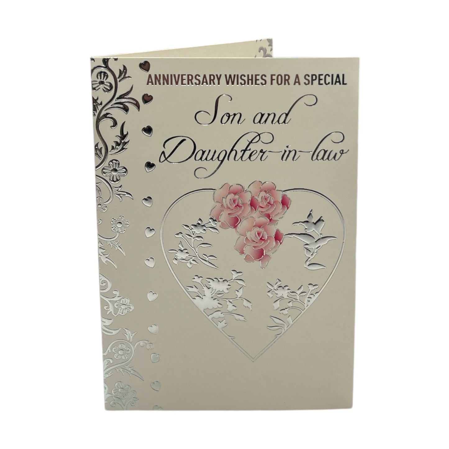 Son & Daughter-In-Law Traditional Heart Design Anniversary Wishes Card