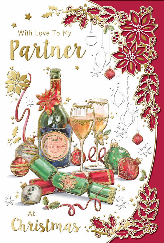 With Love to My Partner Floral Gold Foil Finished Christmas Card