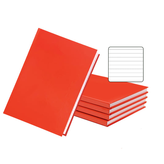 Pack of 5 A5 160 Pages 8mm Ruled Orange Casebound Notebooks