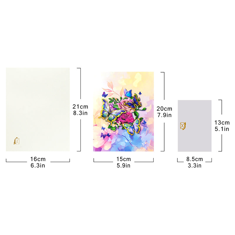 Flutter Bloom 3D Butterfly & Rose Pop Up Greeting Card - Birthday Mother Anniversary Valentine's Day