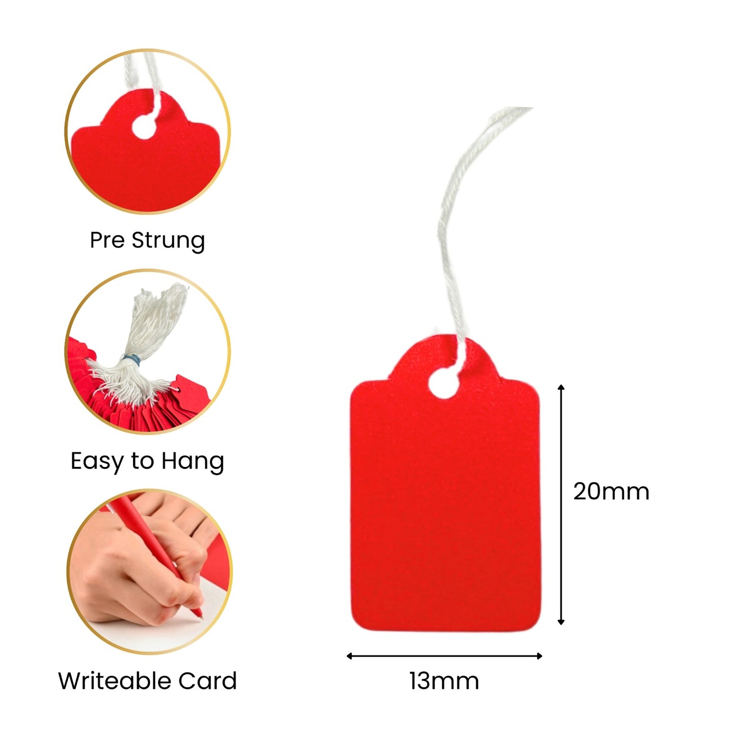 Pack of 200 Small Red Strung Tags 13 x 20mm