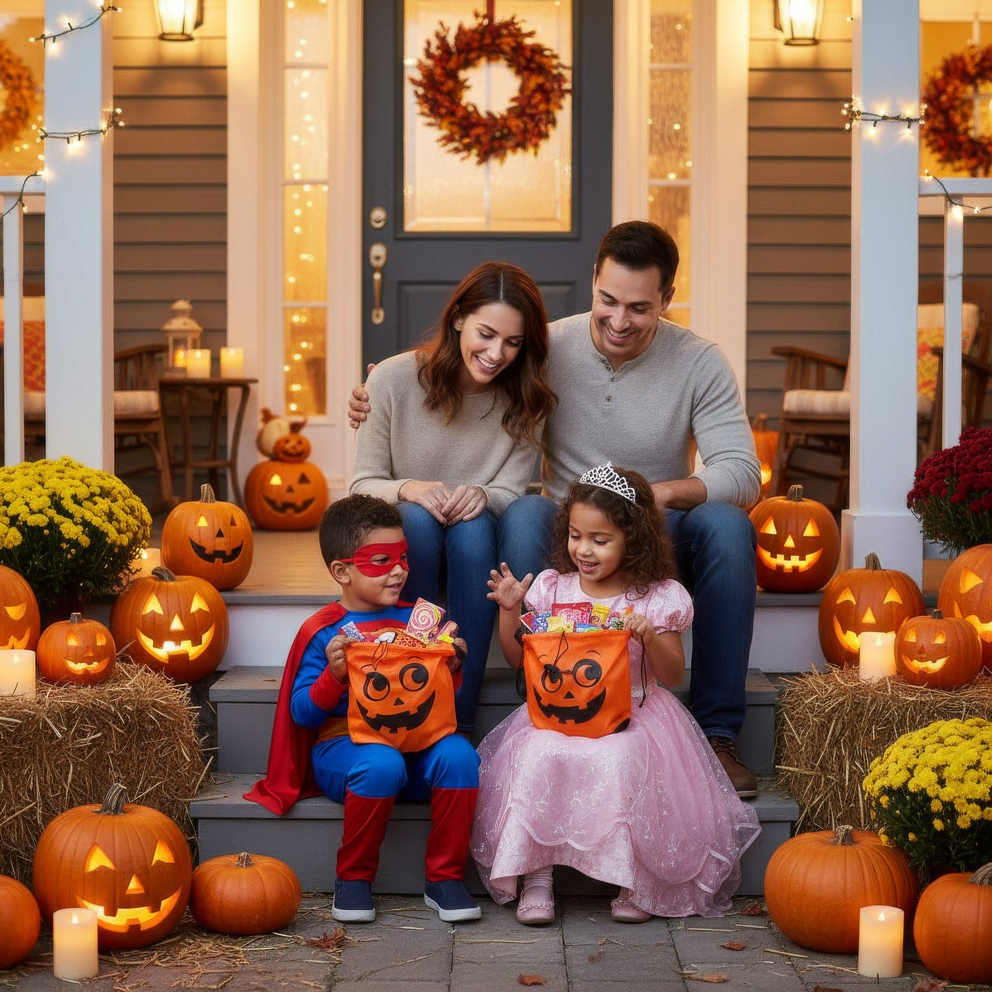 Single Orange Pumpkin Halloween Bag with Drawstring