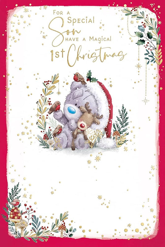 Bear And Reindeer Baby Son's First Christmas Card