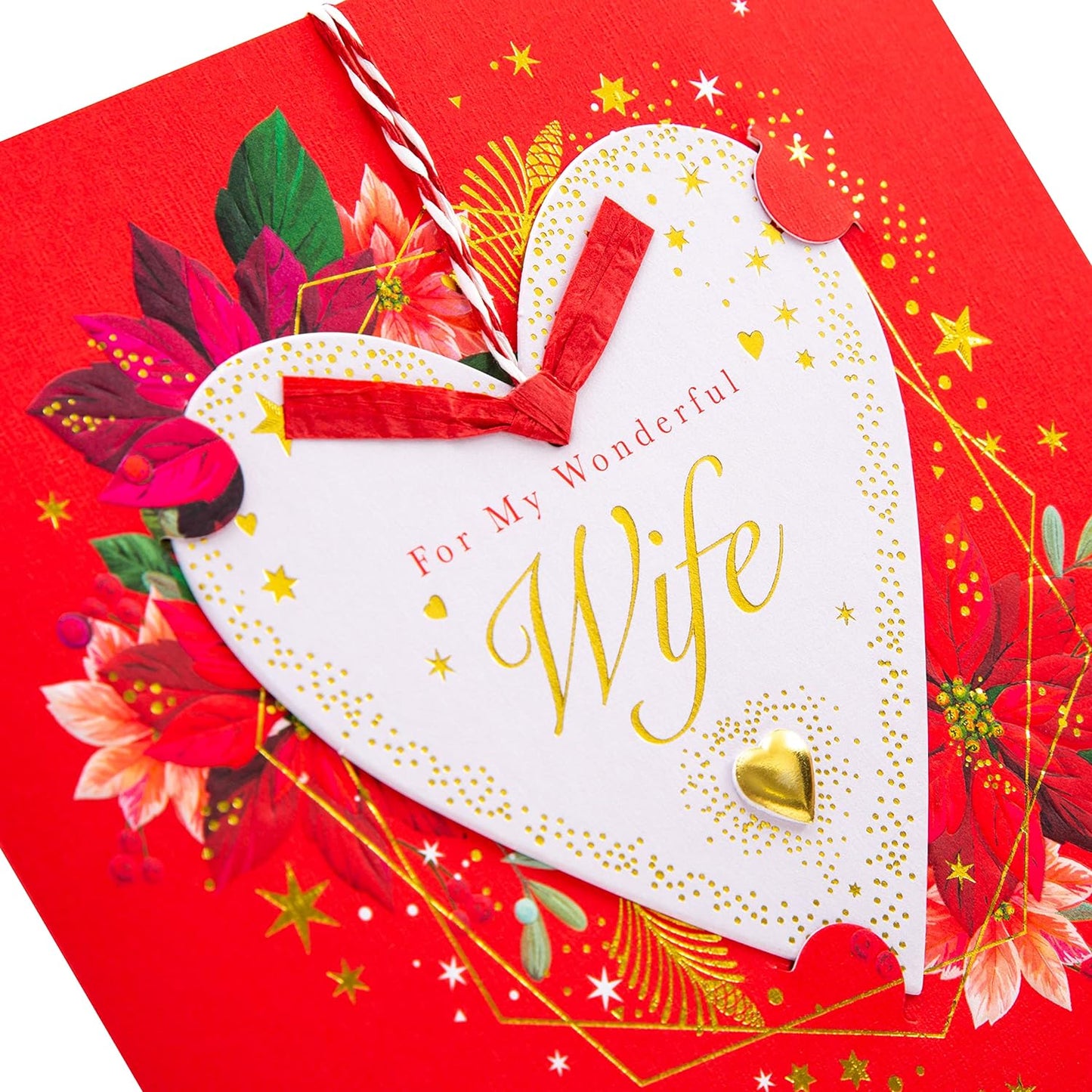 Red Heart Floral Traditional Heart Design with Heartfelt Verse Wife Christmas Card