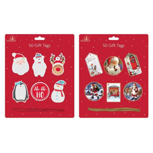 Pack of 50 Traditional Foil & Glitter Cute Assorted Christmas Gift Tags