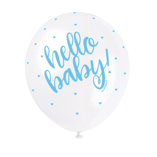 Pack of 5 Blue "Hello Baby" 12" Latex Balloons