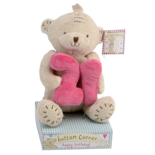 Button Corner Bear Holding Number "21"
