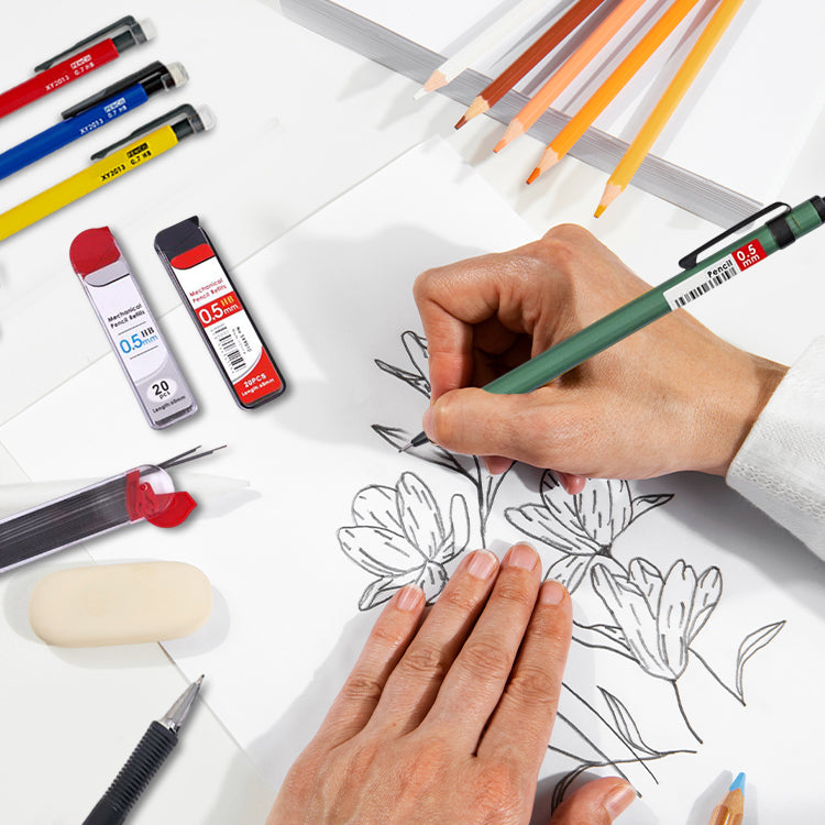4 Sets of 0.5mm Metal Mechanical Pencil and HB Lead Refills – Balanced Grip, Smooth & Precise Writing, Random Colour