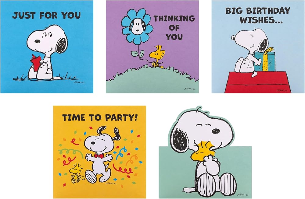 Peanuts Comic Snoopy & Woodstock Pack of 10 in 5 Designs Birthday Cards