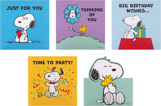 Peanuts Comic Snoopy & Woodstock Pack of 10 in 5 Designs Birthday Cards