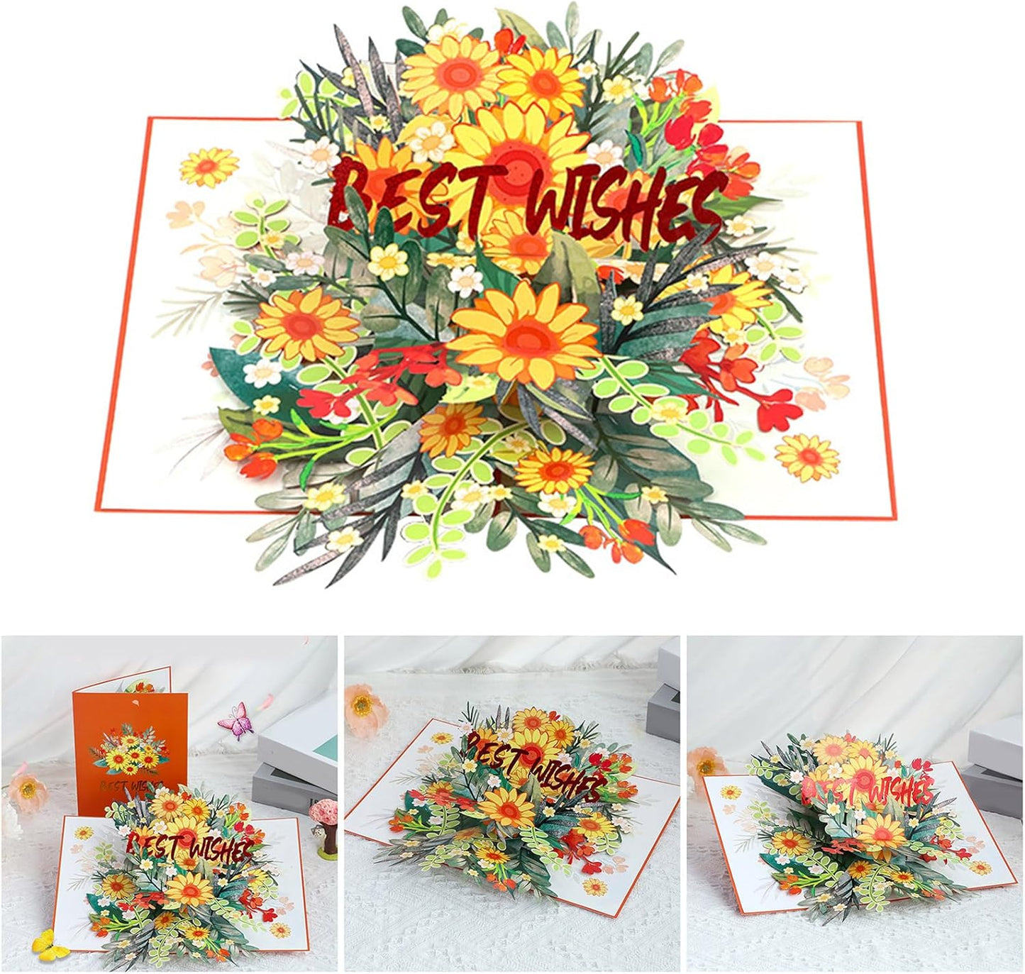 Sunflower Charm Orange 3D Pop Up Greeting Card