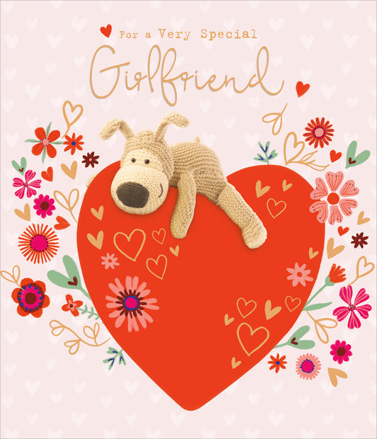 Boofle Laying on Top Of Red Heart Girlfriend Valentine's Day Card