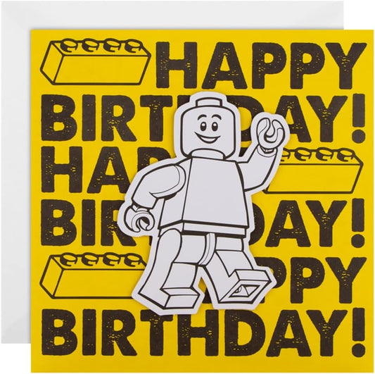 Fun Lego Character Design Kids' Birthday Card with Activity