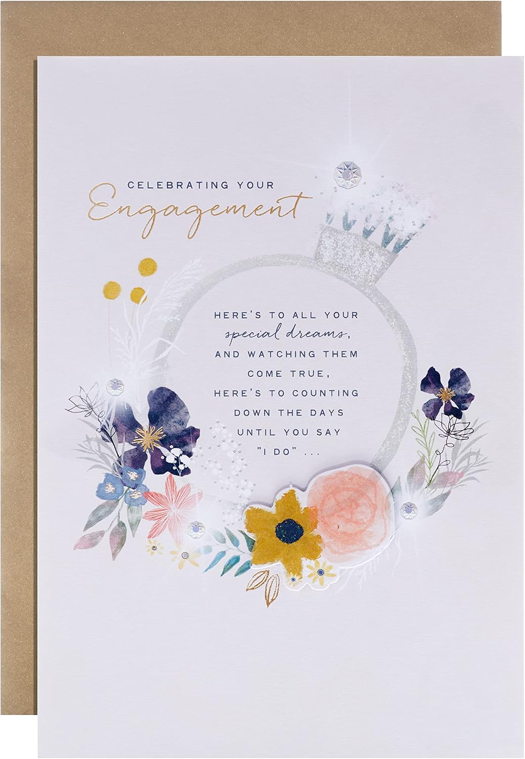 Contemporary Floral Embossed Design Engagement Congratulations Card