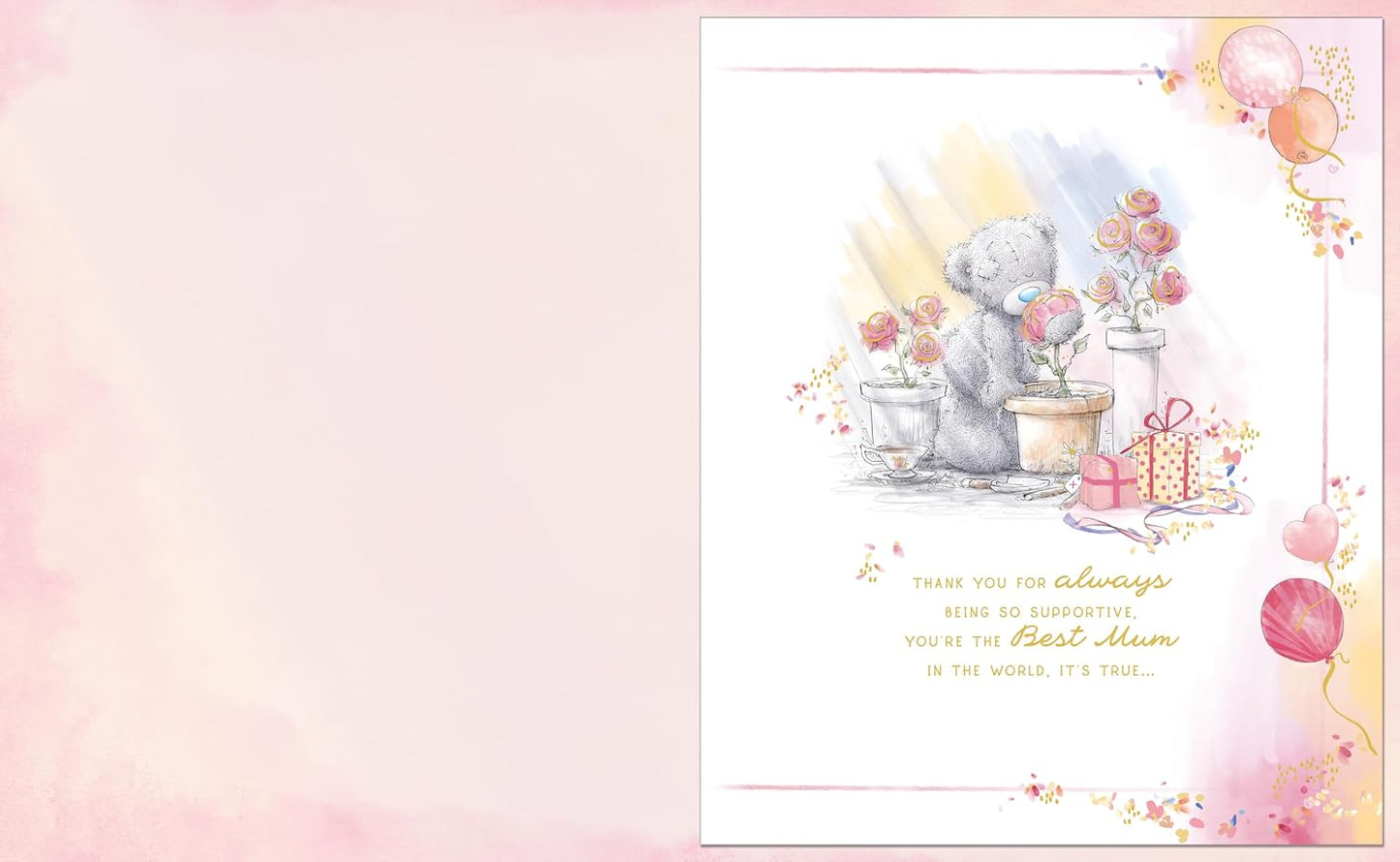 Bear Sat On Plant Pot With Flowers Handmade Mum Birthday Card