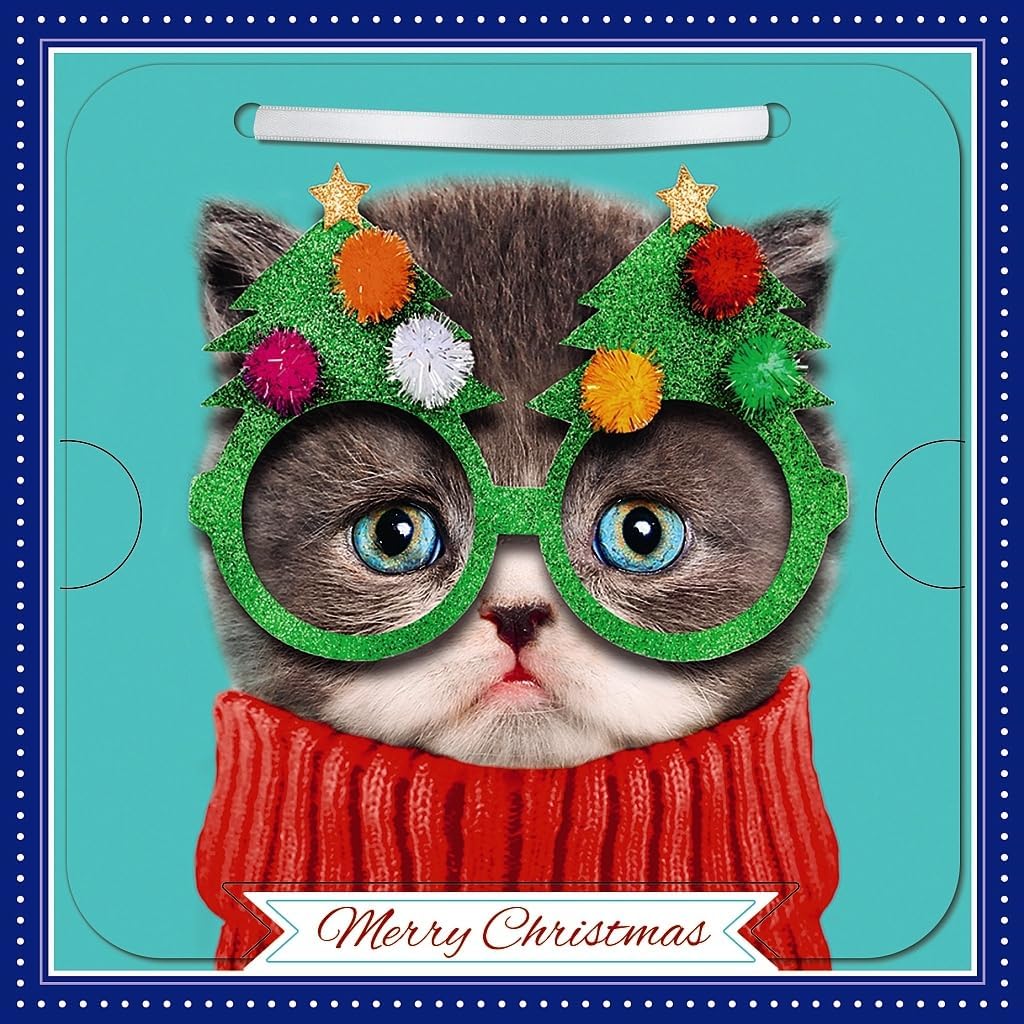 Cat In Glasses Photographic 3D Lenticular with Detachable Keepsake Christmas Card