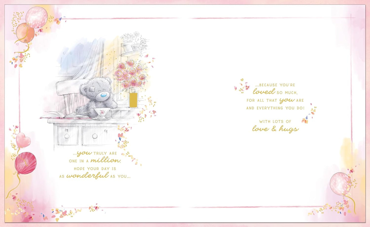 Bear Sat On Plant Pot With Flowers Handmade Mum Birthday Card