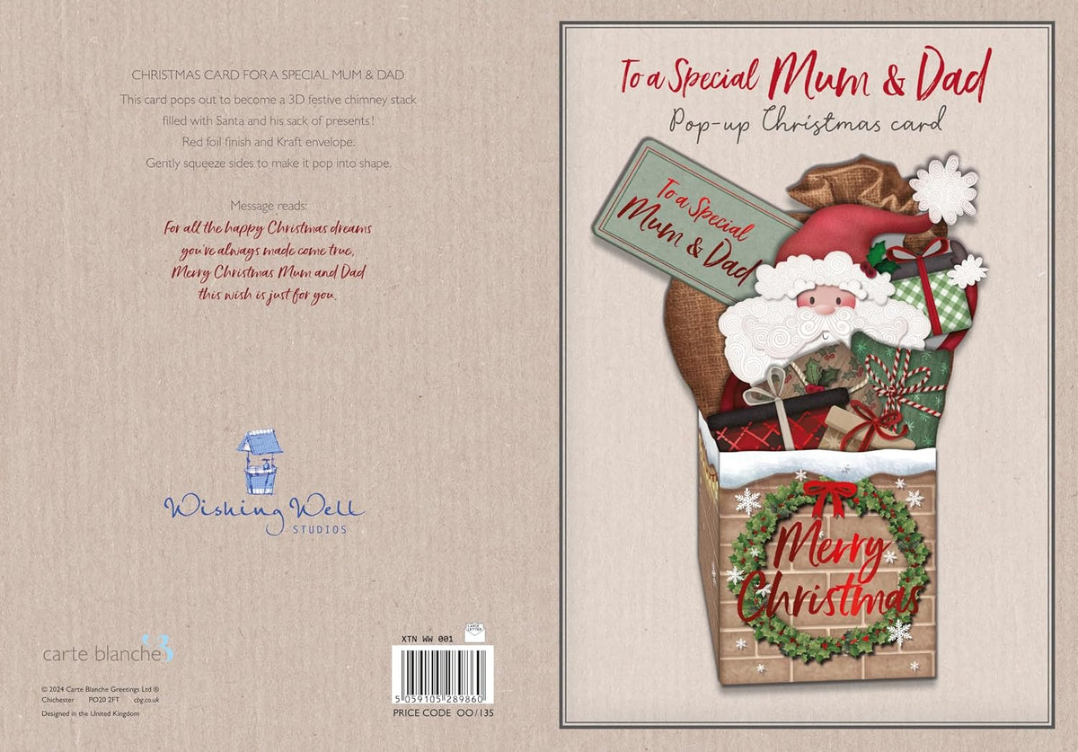 Santa Popping Out Of Chimney Special Mum & Dad Large Pop Up Christmas Card