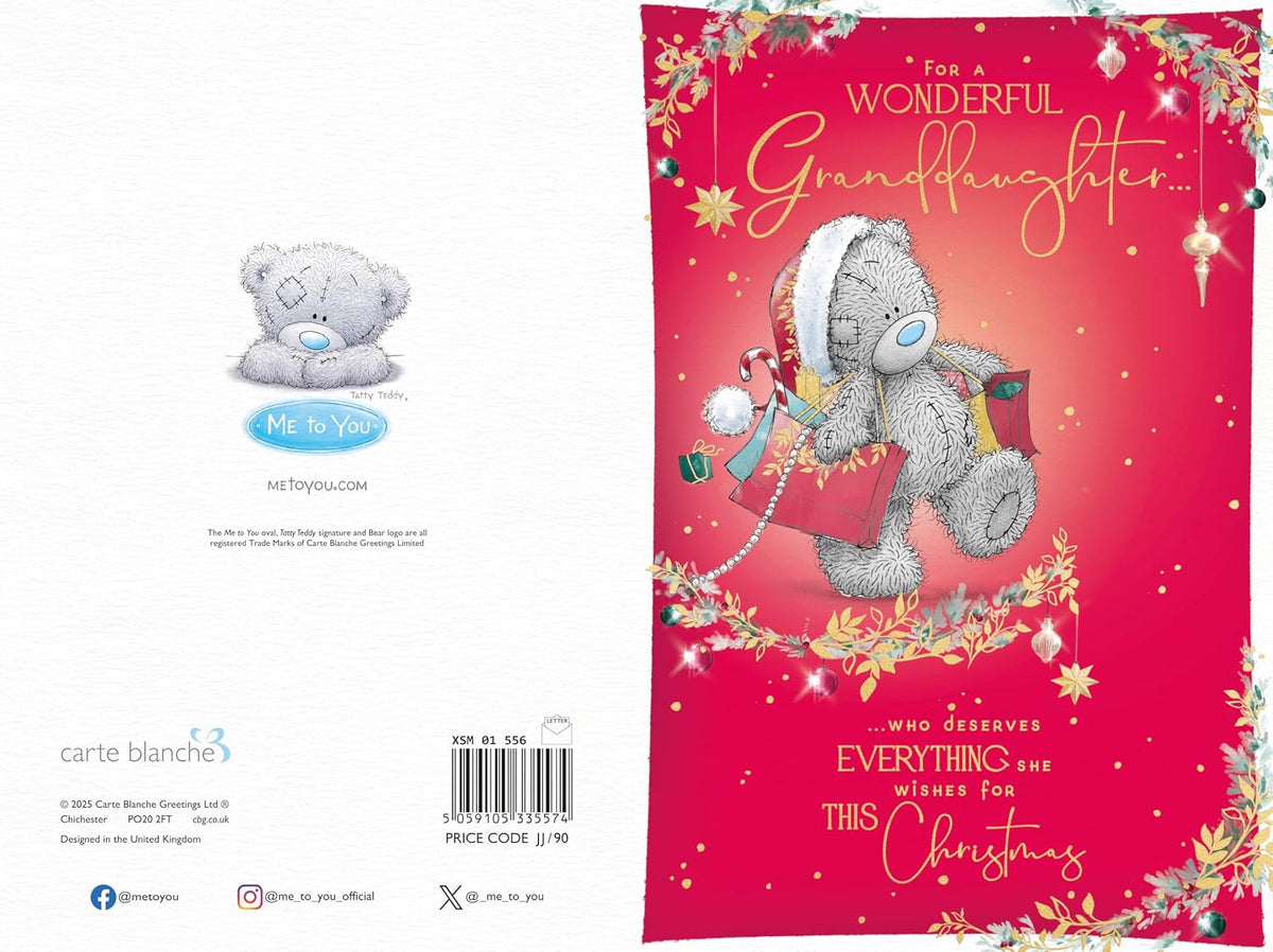 Bear With Gift Bags Wonderful Granddaughter Christmas Card