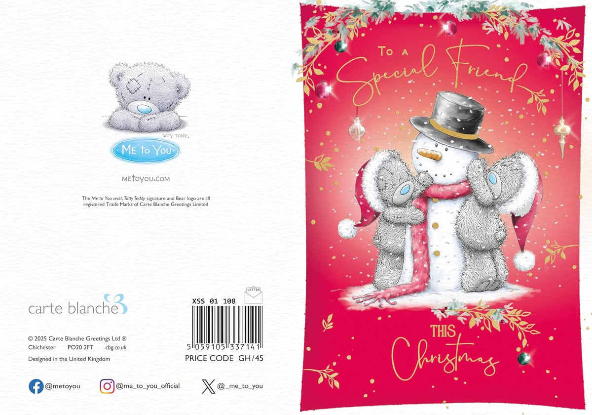 Bears With Snowman Special Friend Christmas Card