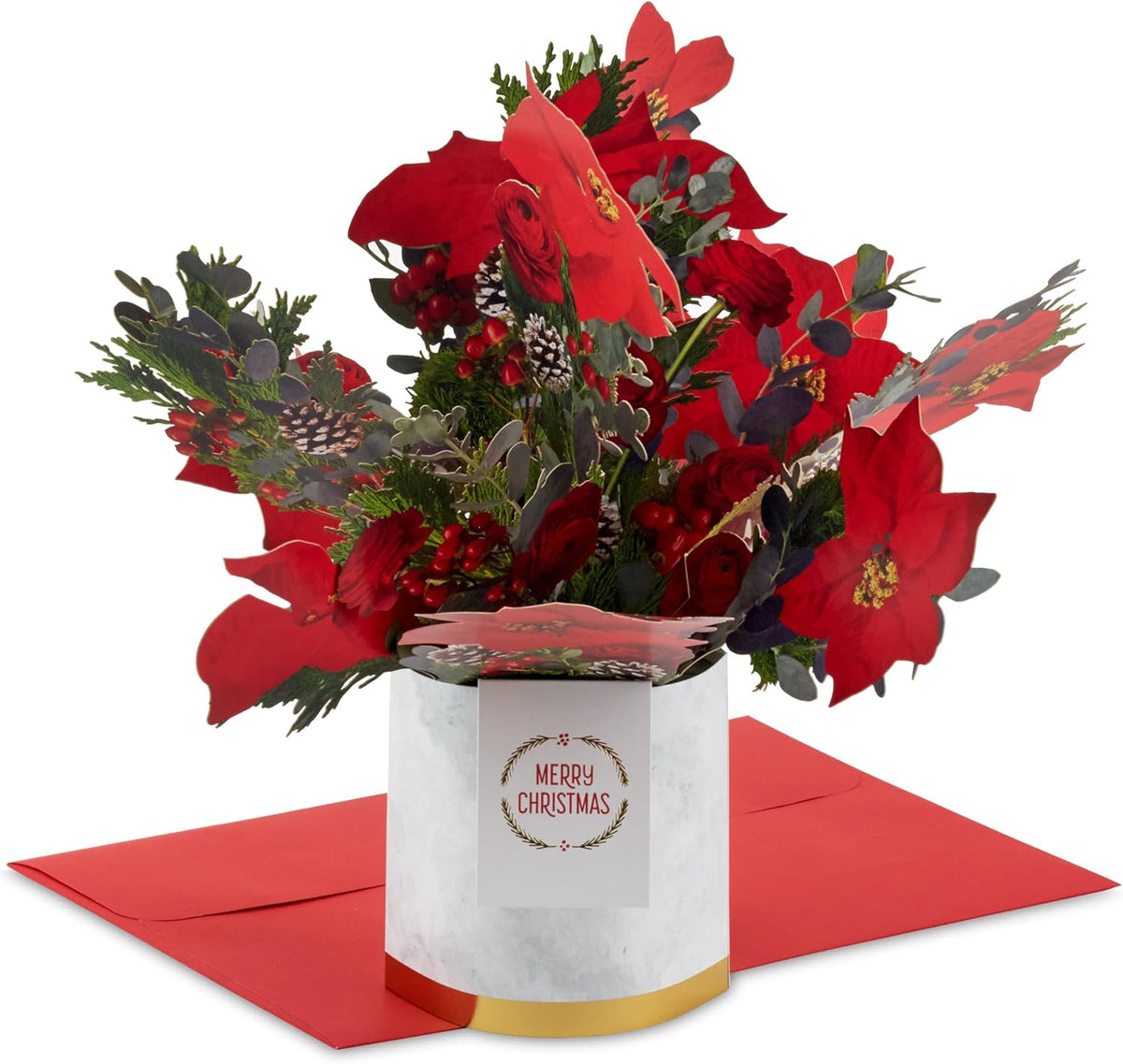 Poinsettia Bouquet Jumbo Sized 3D Pop Up Christmas Card