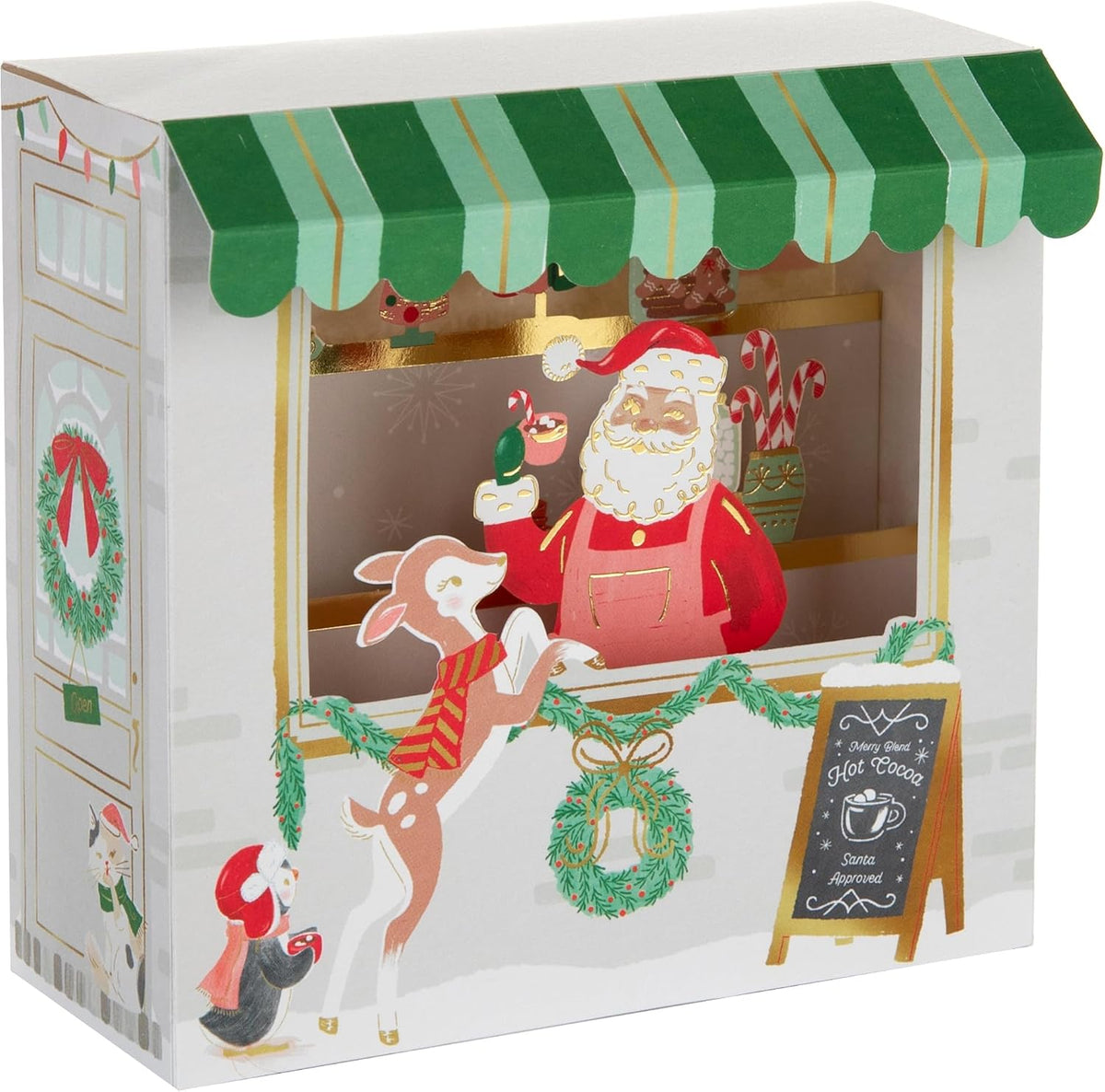 Paper Wonder 3D Pop Up Santa Hot Cocoa Shop Christmas Card