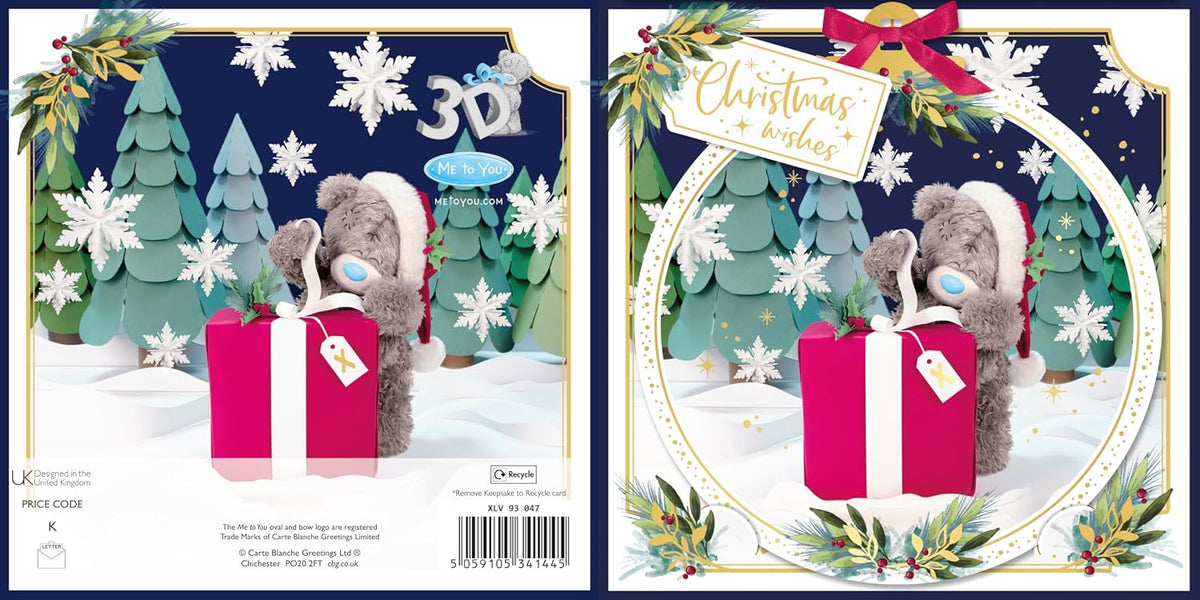 Bear With Present 3D Christmas Wishes Keepsake Card