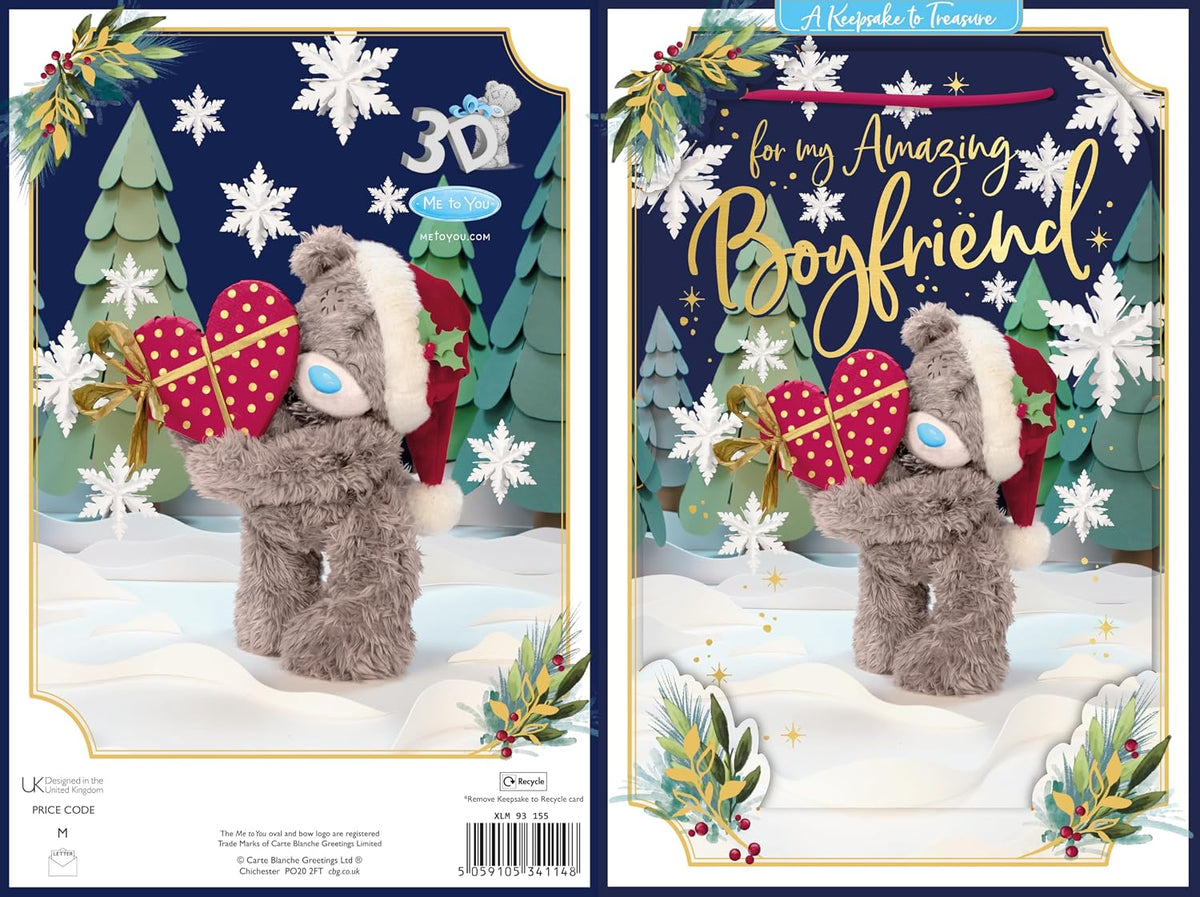 Bear Holding Red Heart An Amazing Boyfriend 3D Christmas Keepsake Card