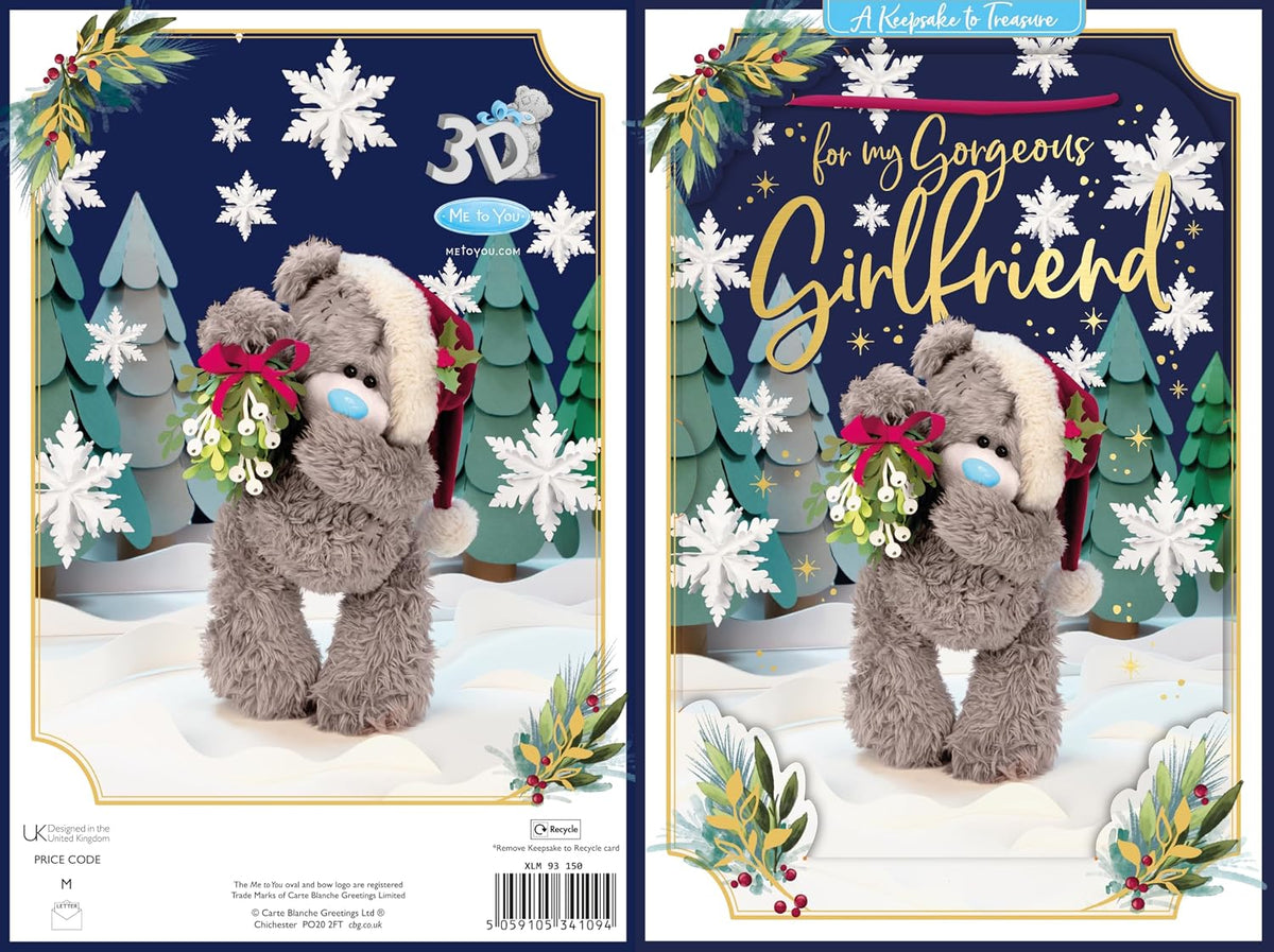 Bear Holding Mistletoe Gorgeous Girlfriend 3D Christmas Keepsake Card