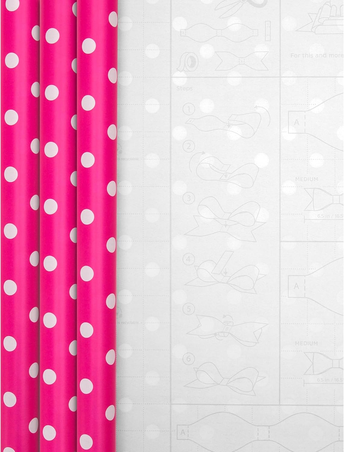Pink Polka Dot Design Multi Occasion Wrapping Paper Bundle 3 Rolls
