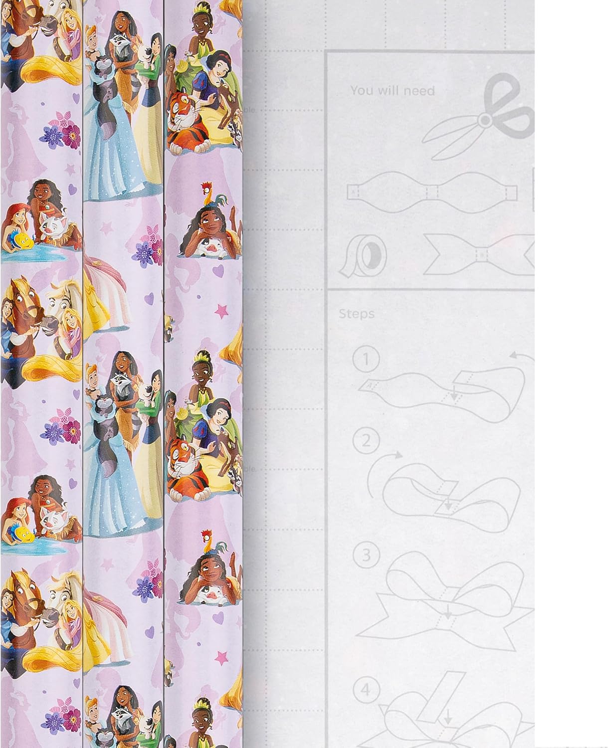 Disney Princesses & Pets Pink Design Pack of 3, 2M Each Wrapping Paper Roll Birthday, Christmas