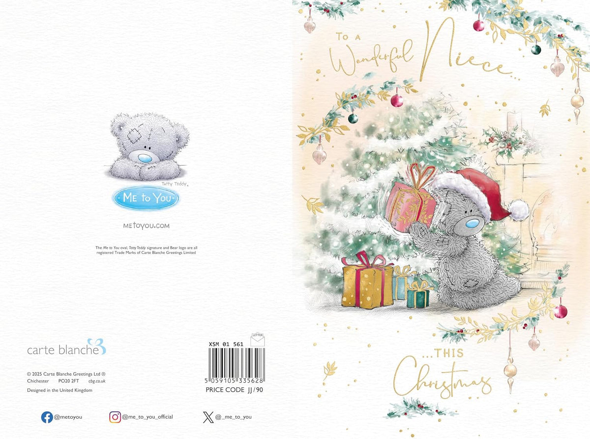 Bear Holding Up Present Wonderful Niece Christmas Card