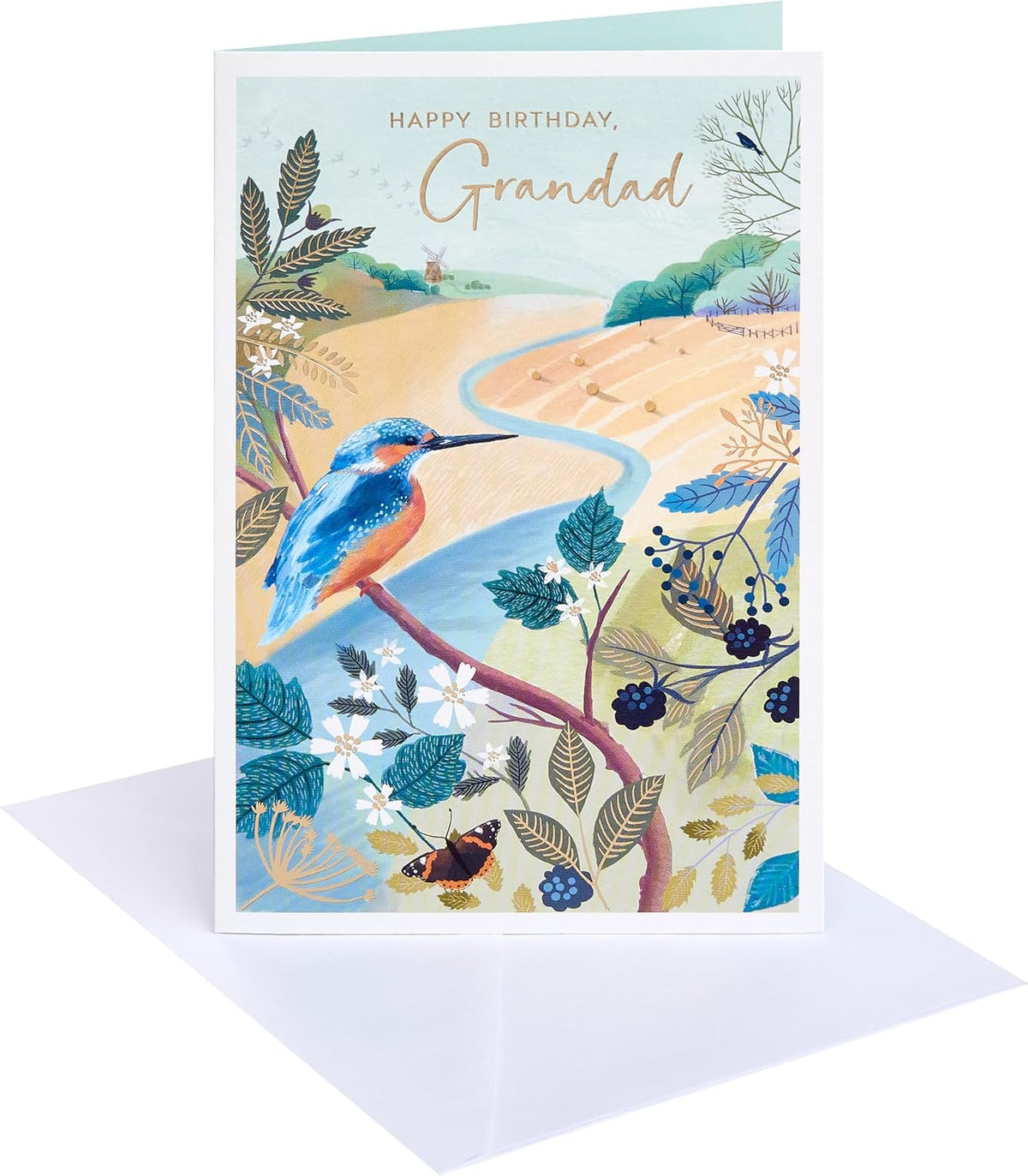 Kingfisher, Butterfly, River Design Grandad Birthday Card