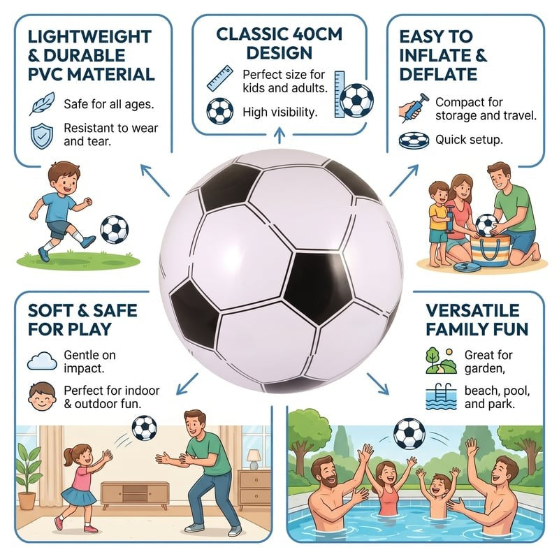 Inflatable Football 40cm - Kids Beach Day Summer Fun Small Football Playground Game Garden Paddling Pool