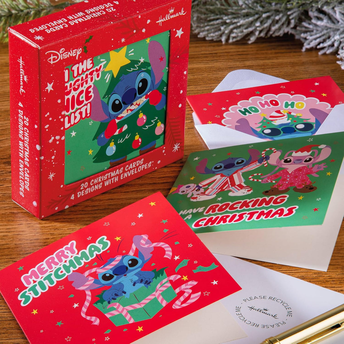 Disney Lilo & Stitch Pack of 20 in 4 Fun Designs Christmas Cards