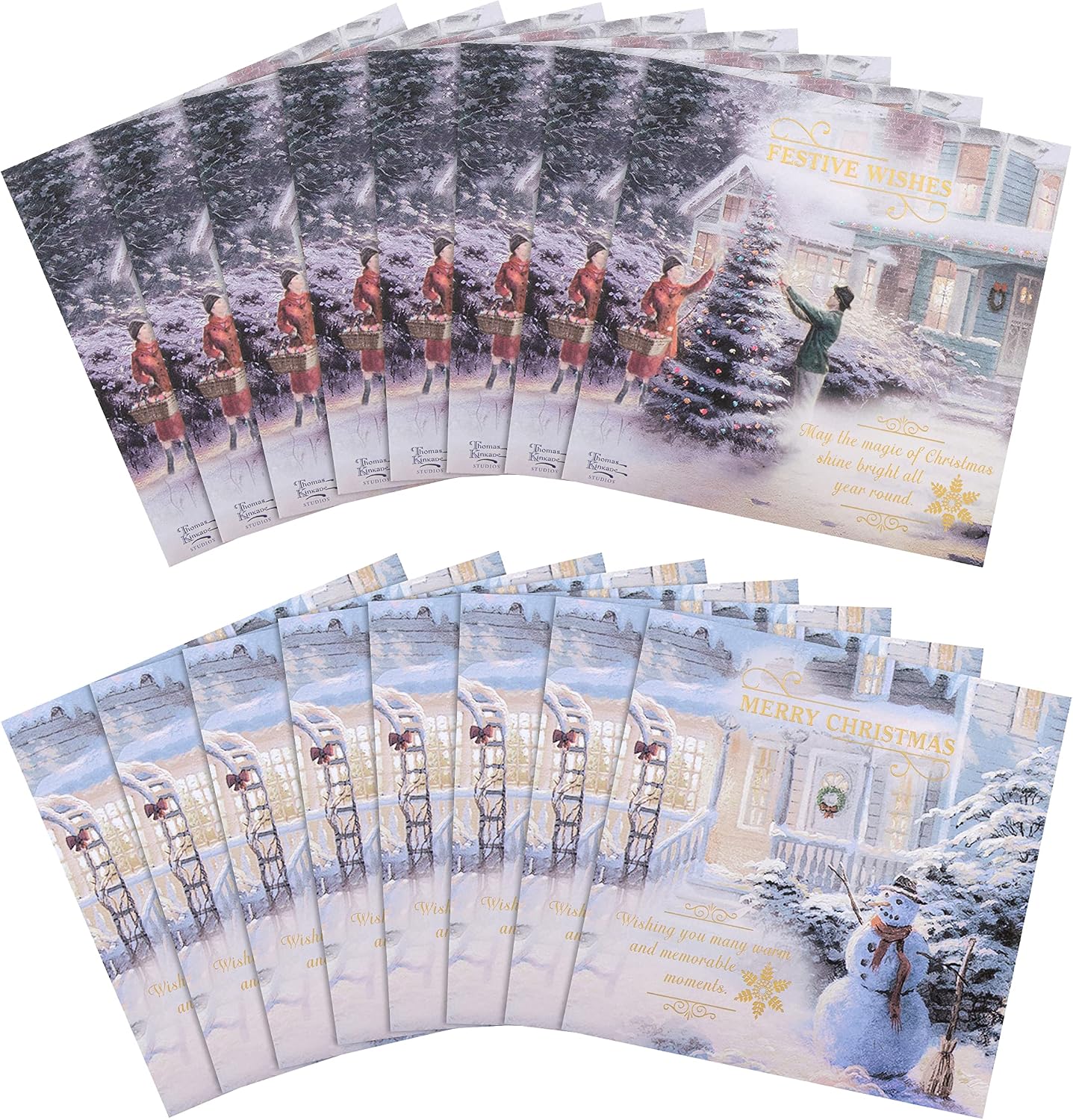 Scenic Thomas Kinkade 16 Pack 2 Designs Charity Christmas Cards