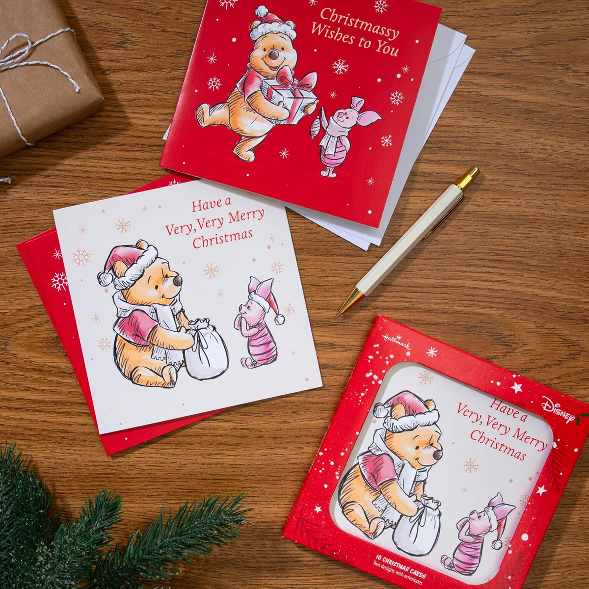 Disney Winnie the Pooh Pack of 10 in 2 Designs Christmas Cards