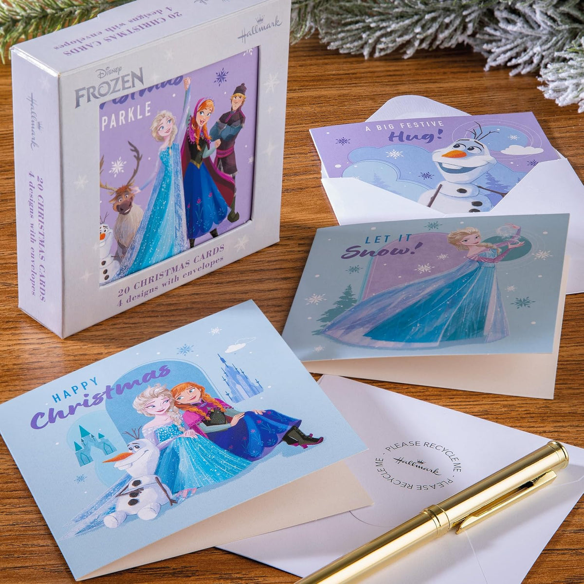 Disney Frozen Pack of 20 in 4 Enchanting Designs Christmas Cards