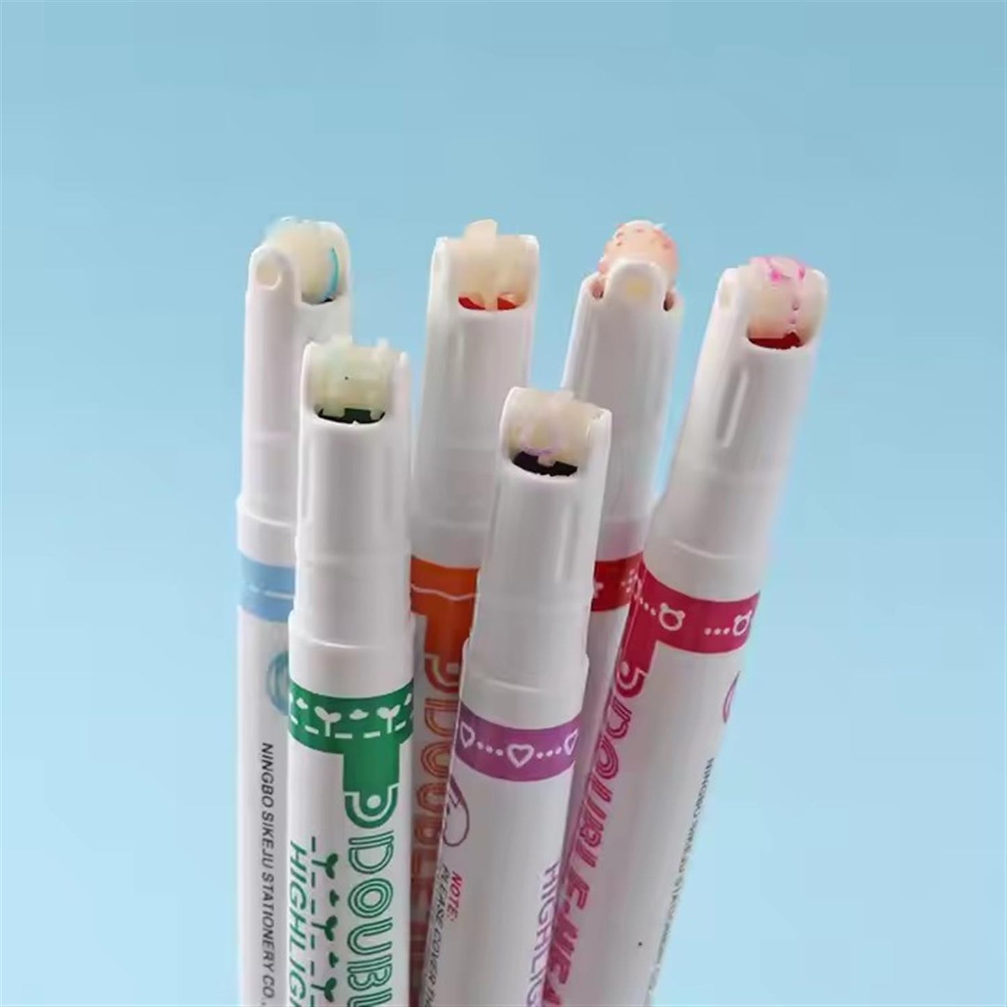 Pack of 6 Double Headed Linear Curved Highlighters