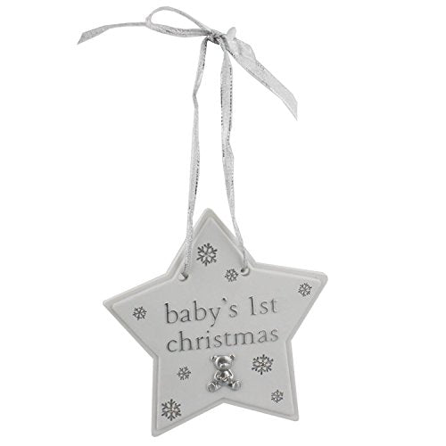 Bambino Baby's 1st Christmas Star Plaque Decoration with cute teddy bear icon