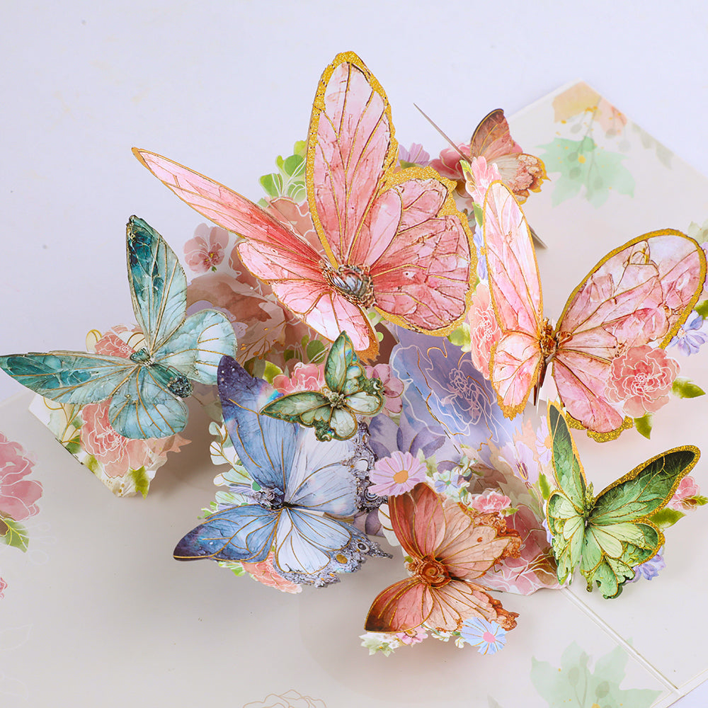 Peach Butterfly and Flowers 3D Pop Up Greeting Card - Birthday Mother Anniversary