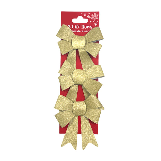 Pack of 3 Christmas Gold Present Gift Bows